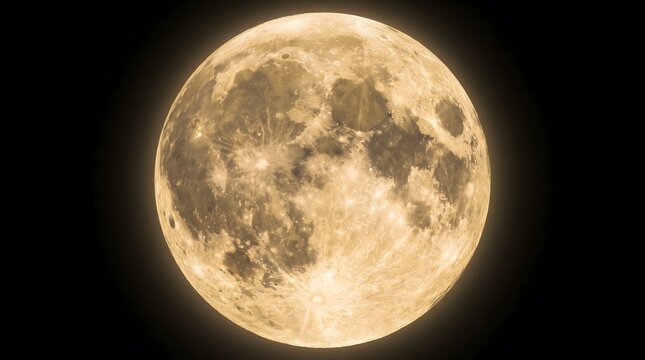 Full moon detailed surface texture against black sky