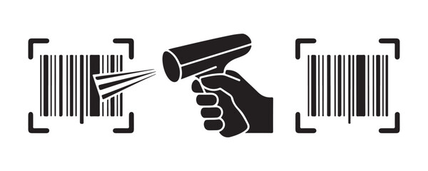 Barcode scanning process with a handheld scanner vector icon isolated on transparent background for business marketing. © Moni