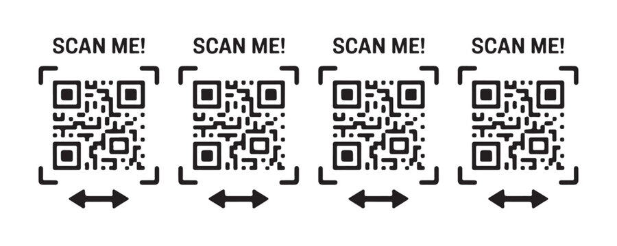 Scan me qr code vector icons set isolated on transparent background with arrows for business marketing use.