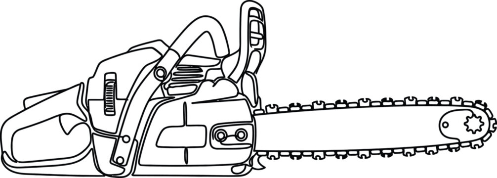 Chainsaw Line Art Illustration - Portable Power Tool for Woodcutting