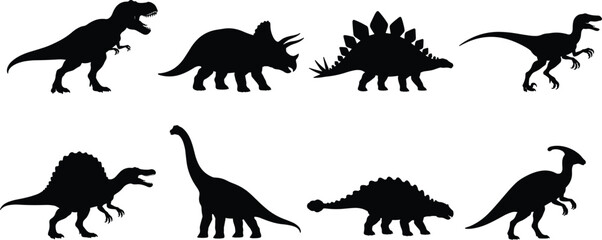Dinosaur Silhouette Collection Vector Set with Tyrannosaurus Triceratops Stegosaurus and SauropodsDinosaur Silhouette Collection Vector Set with Tyrannosaurus Triceratops Stegosaurus and Sauropods © Md
