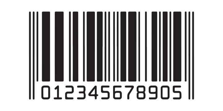 Barcode with numbers isolated on transparent background, universal product code identification, vector.