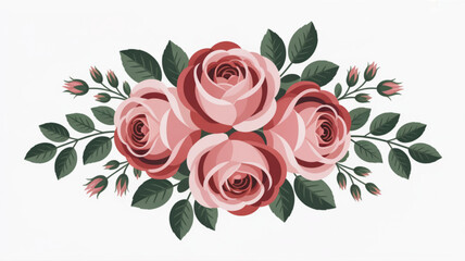 Elegant floral arrangement of pink roses and green leaves a classic botanical illustration for wedding invitations greeting cards and romantic designs isolated on white