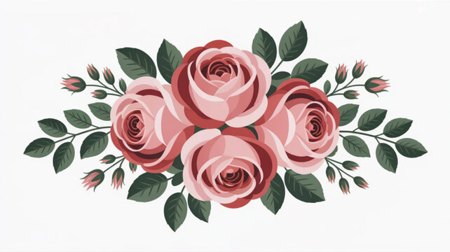 Elegant floral arrangement of pink roses and green leaves a classic botanical illustration for wedding invitations greeting cards and romantic designs isolated on white