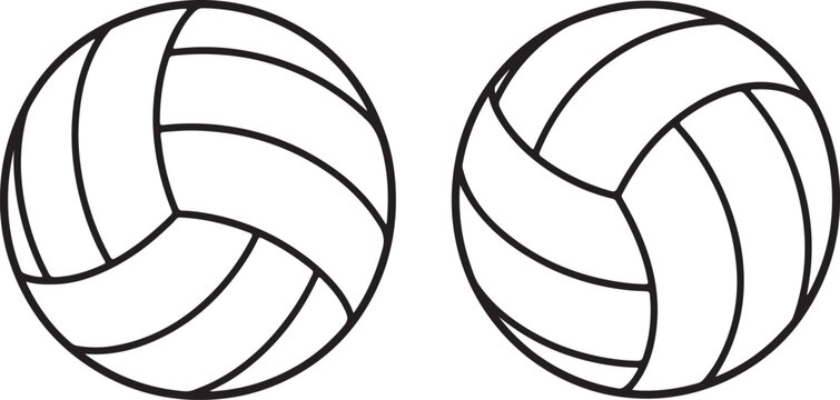 Two simple black and white line art illustrations of volleyballs for sports projects and graphic design use