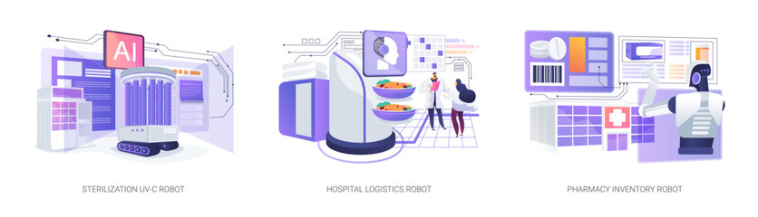 Obraz premium Autonomous Robots in Hospital Operations abstract concept vector illustrations.