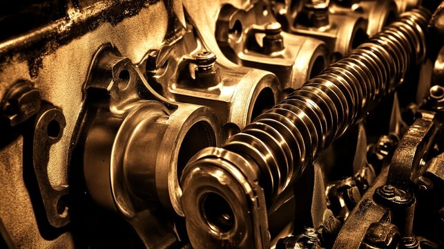 crankshaft. Large crankshaft inside an engine under dramatic workshop lighting. safety posters, maintenance manuals, designed for precision metalworking and fabrication facilities.