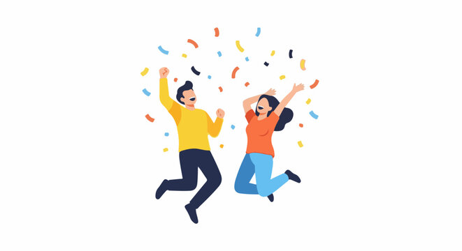 Joyful duo celebrates amidst a shower of colorful confetti