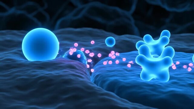 3D Neuroscience Visualization: Synaptic Vesicles Releasing Neurotransmitters