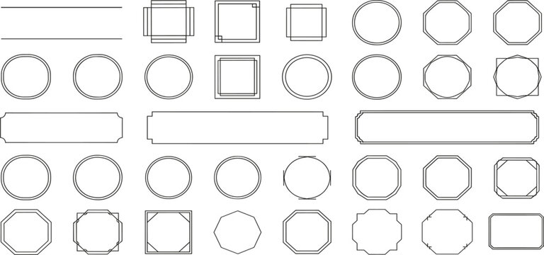 Minimal Geometric Border Frame Line Art Collection with Vintage Labels, Circles, Squares, and Octagons for Certificate and Greeting Card Designs