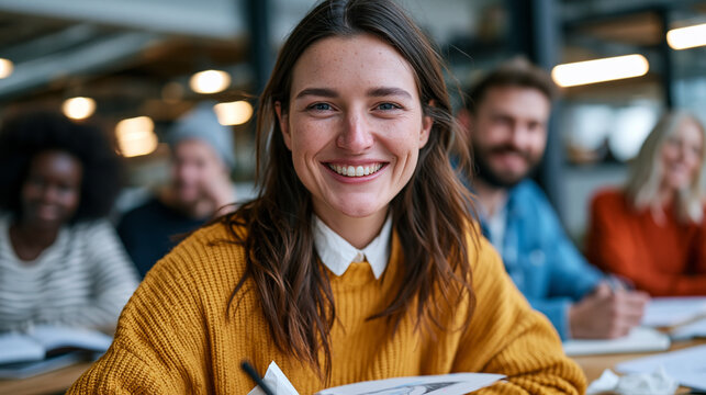 Multicultural group of marketing professionals gathered informally in a break room sketching campaign ideas on paper napkins and notebooks, an impromptu brainstorm session with genuine energy visibl