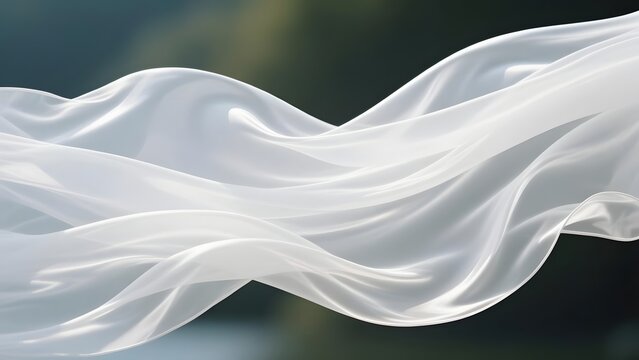 Elegant white silk fabric flowing in the wind, ethereal translucent textile waves, soft satin material background for luxury fashion and beauty