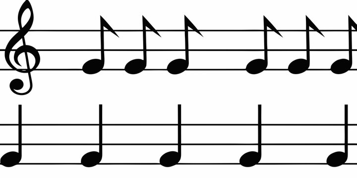Musical staff with notes a black and white vector illustration