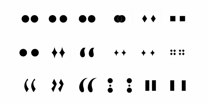 Punctuation mark glyphs black silhouettes on a white background