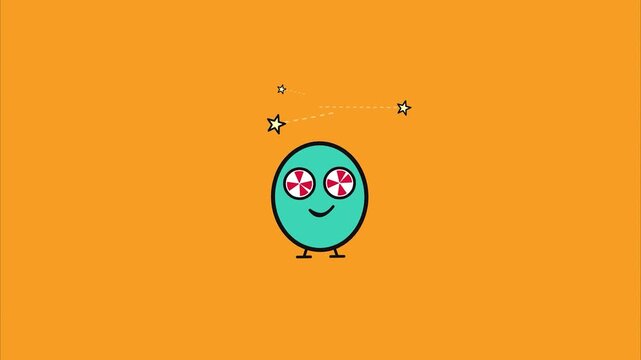 Dazed Teal Oval Character with Spinning Stars 2D Flat Cartoon Animation Looping Motion Graphic for Kids Content Social Media Advertising and Educational Clips