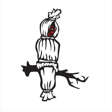 a pocong sitting in a tree