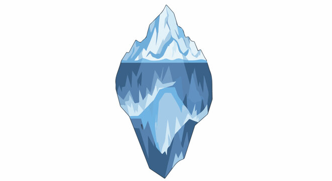 A cartoon illustration of a large iceberg floating on the water, half above and half below the surface