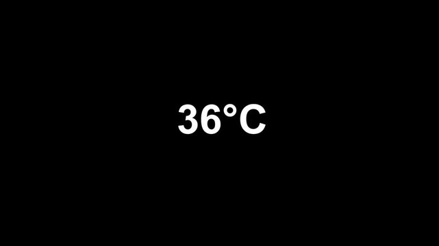 Temperature Counter Animation On Counting Celsius Number on Black Background. Minimal digital display showing changing numeric temperature values. climate tracking, heat levels,
