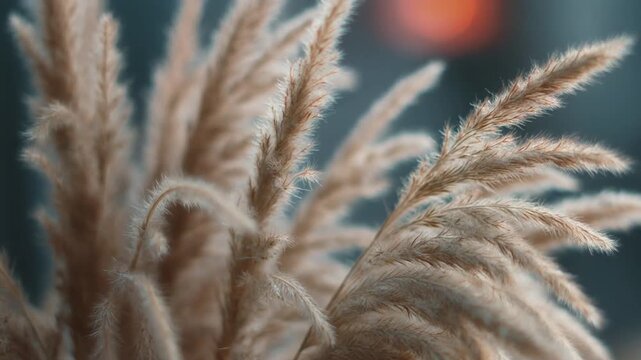 Cinematic Macro Motion of Soft Feathery Pampas Grass and Dried Flowers, Elegant Full HD Nature Background for Interior Design