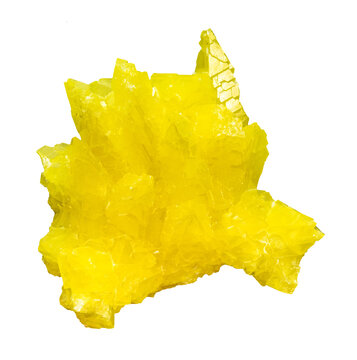 raw yellow crystalline sulfur rock cutout on white background