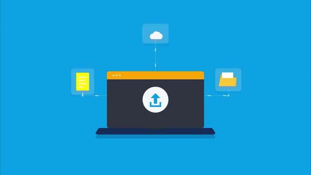 Cloud Computing Data Upload Flat 2D Animation For Business Website Presentation