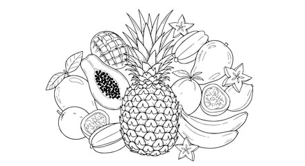 Tropical Fruit Assortment Outline - Coloring Page © illustration vector