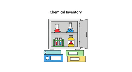 Fototapeta premium Chemical Inventory Storage Cabinet with Lab Equipment and Bottles