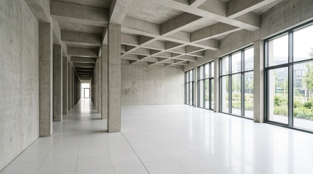 Contemporary Minimalist Room with High Ceiling, Minimalistic concrete interior columns