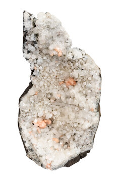 raw geode with apophyllite and orange stilbite crystals cutout on white background