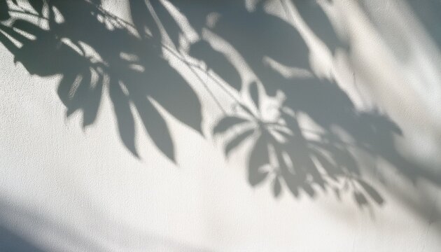 Leaf Shadow On Wall Nature Tropical Leaves Tree Branch And Plant Shade With Sunlight From Sunshine Dappled On White Wall
