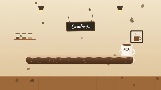 Kawaii Coffee Cup Cafe Loading Screen 2D