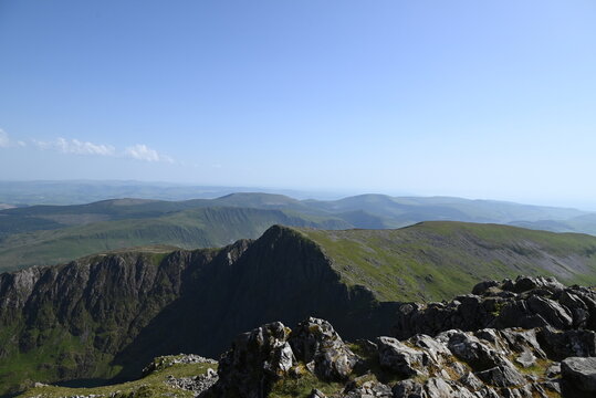 a view from the top of Cadair Idris in wales in southern Snowdonia along the Minffordd Path