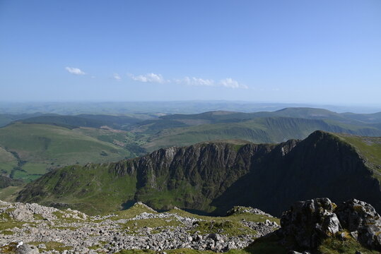a view from the top of Cadair Idris in wales in southern Snowdonia along the Minffordd Path