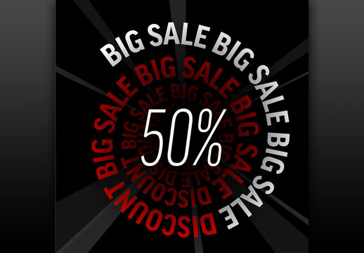 Big Sale 50 (editable) Percent Discount Typography Design on Black Background