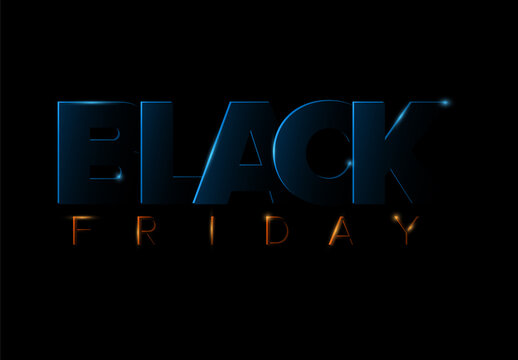 Black Friday Neon Text Banner with Glowing Blue and Orange Lights