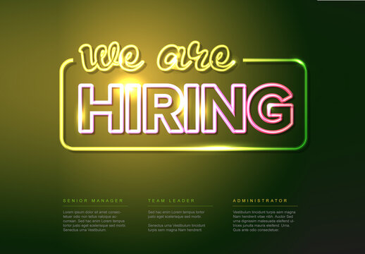 We Are Hiring Neon Sign Template for Job Recruitment and Career Opportunities