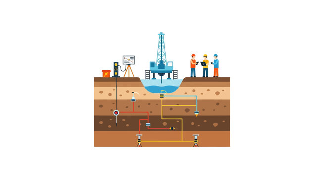 Oil Drilling Rig and Underground Exploration with Engineers
