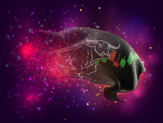 Naklejka premium Exchange, vector 3d flag with a splash of paint dots, explosion of colored dots