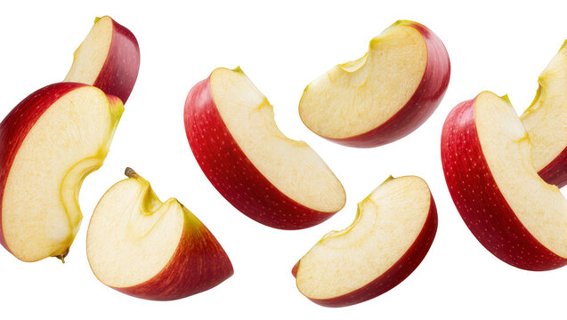 Red apple slices with white flesh and seeds
