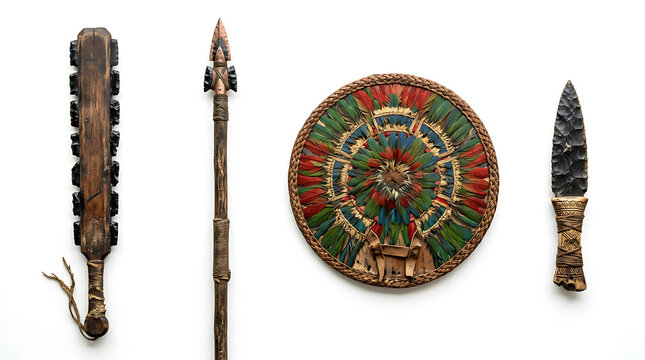Ancient Mesoamerican Warrior Weaponry and Ceremonial Shield Collection