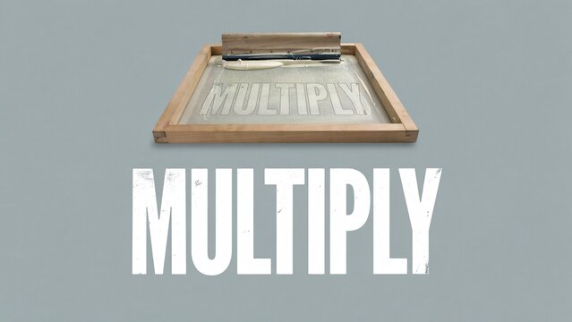 A wooden multiplication chart with the word MULTIPLY on a gray background