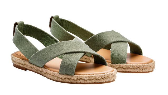 Green crisscross strap espadrille sandals with jute sole