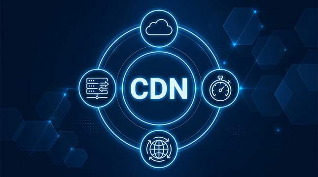 CDN acronym,content delivery network concept, network of geographically distributed servers and data centers designed to accelerate and optimize the delivery of web content 
