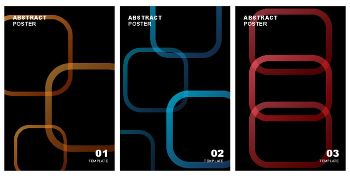 Abstract Posters Collection Vector Template with Glowing Geometric Rounded Square Shapes for Modern Cover Design Layouts