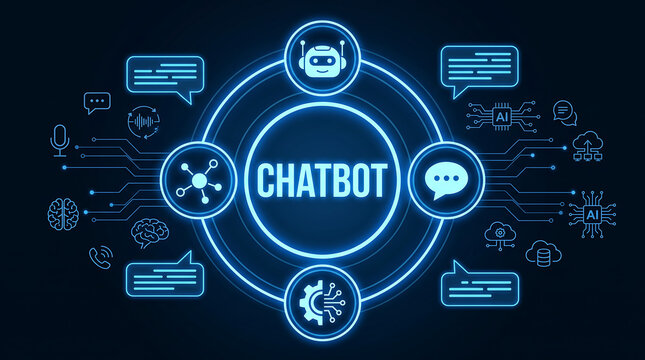 Chatbot for technical support, virtual assitant, automatic support agent concept, conversational agent.
