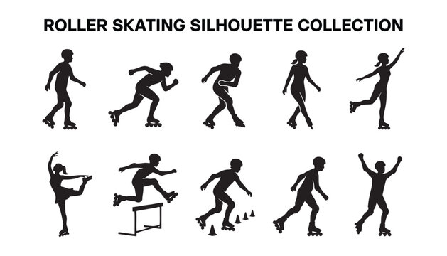 Roller Skating Silhouette Icon Sheet Collection.