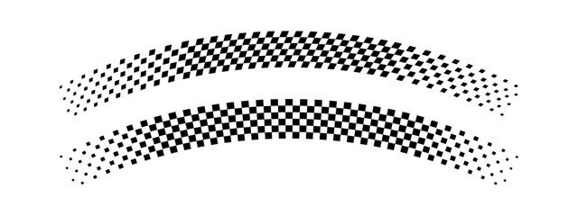 Checkered banners in arch shapes with faded effect. Taxi or police car borders. Rally flag textures. Motocross, karting or chess game competitions print. Vector graphic illustration © Andrii