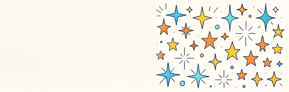 Colorful stars pattern on right side with blank light background on left for copy space, mockup, poster or abstract design template use. Ai generative