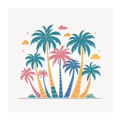 Obraz premium Flat design illustration of colorful palm trees with clouds