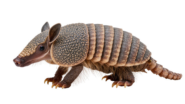 Nine-banded armadillo with armored shell and claws